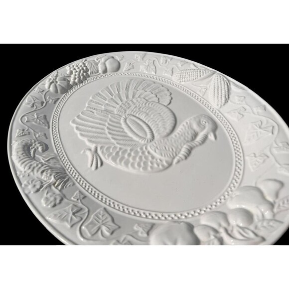 Turkey Embossed Serving Platter Ceramic Thanksgiving X-large 19”x 14.5" White - Picture 3 of 6
